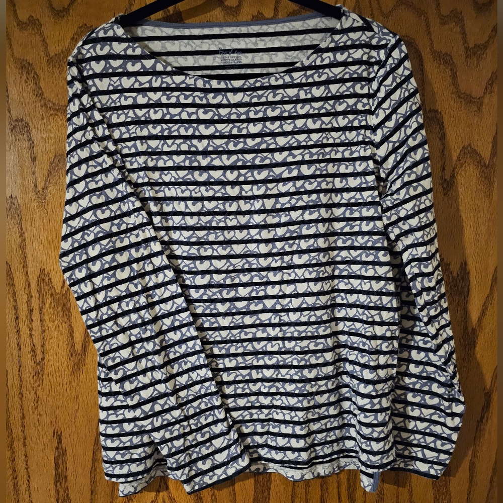 Boden • Top • 3/4 Sleeve •  Womens Size 12 • 100% Cotton • Blue Stripes with